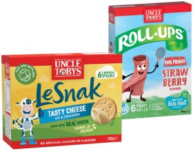 Uncle+Tobys+Le+Snak%2C+Roll%E2%80%91Ups+6+Pack+or+Muesli+Bars+5%E2%80%916+Pack+Selected+Varieties