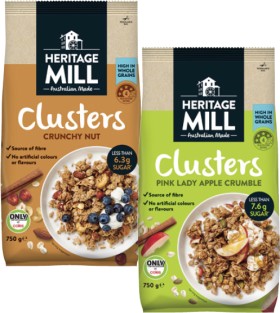 Heritage-Mill-Muesli-or-Clusters-750g on sale