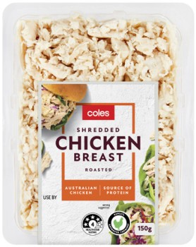 Coles-Shredded-Chicken-Breast-Roasted-150g on sale