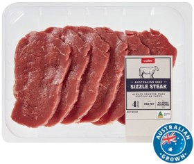 Coles-Australian-No-Added-Hormones-Beef-Sizzle-Steak-400g on sale