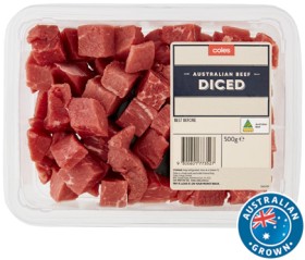 Coles-Australian-No-Added-Hormones-Beef-Diced-500g on sale