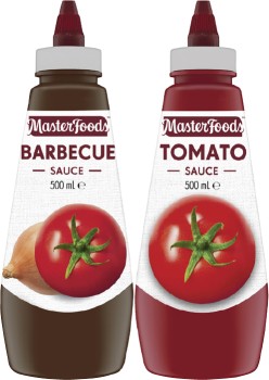 MasterFoods-Squeeze-Tomato-or-Barbecue-Sauce-475mL-500mL on sale
