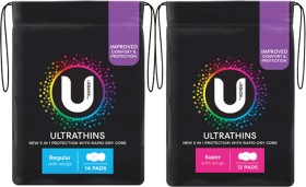 U-By-Kotex-Ultra-Thin-Pads-with-Wings-Regular-14-Pack-or-Super-12-Pack on sale
