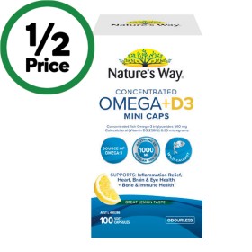Natures-Way-Concentrated-Omega-D3-Mini-Capsules-Pk-100 on sale