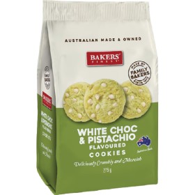 NEW-Bakers-Finest-White-Choc-Pistachio-Flavoured-Cookies-275g on sale