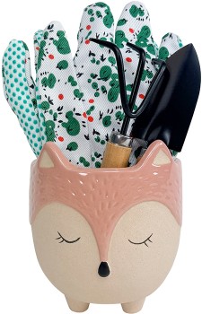 Ceramic-Fox-Garden-Pot-with-Tools on sale