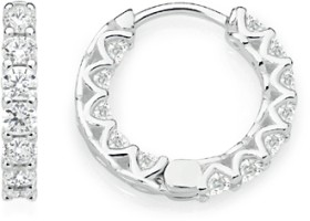 Sterling+Silver+Cubic+Zirconia+16mm+Inside+Out+Huggie+Earrings