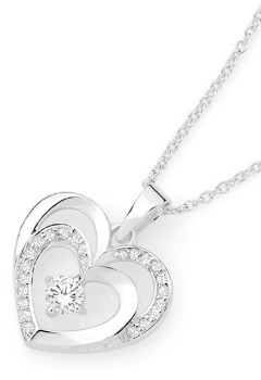 Sterling+Silver+Cubic+Zirconia+Double+Heart+Pendant