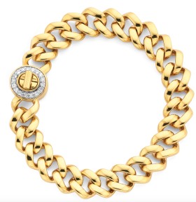 9ct+Gold+19cm+Solid+Curb+Diamond+Turnlock+Bracelet
