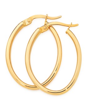 9ct+Gold+Squared+Tube+Oval+Hoop+Earrings