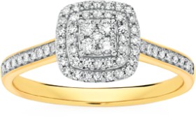 9ct+Gold+Diamond+Cushion+Shape+Ring