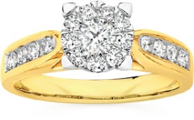 9ct+Gold+Diamond+Cluster+Ring