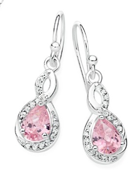 Sterling+Silver+Pear+Cubic+Zirconia+Twist+Drop+Hook+Earrings