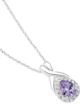 Sterling+Silver+Pear+Cubic+Zirconia+Twist+45cm+Pendant