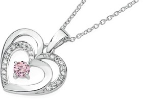 Sterling+Silver+Cubic+Zirconia+Double+Heart+Pendant