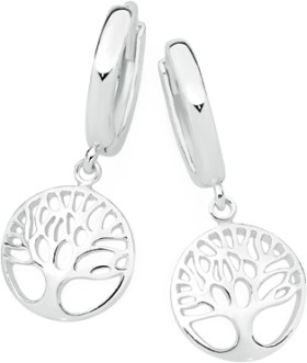 NEW+Sterling+Silver+Tree+of+Life+Huggie+Earrings