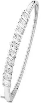 Sterling+Silver+Cubic+Zirconia+Ribbon+58x52mm+Hinge+Bangle
