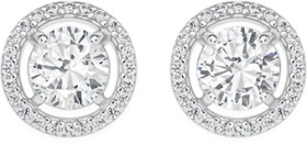 Sterling+Silver+Cubic+Zirconia+Solitaire+Circle+Stud+Earrings