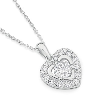 Sterling+Silver+Cubic+Zirconia+Heart+Halo+Pendant