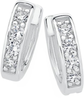 Sterling+Silver+Channel+Cubic+Zirconia+19mm+Huggie+Earrings