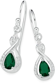 Sterling+Silver+Green+Pear+%26amp%3B+Marquise+Cubic+Zirconia+Drop+Earrings