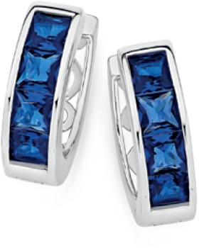 Sterling-Silver-Channel-Set-Blue-Square-15mm-Huggie-Earrings on sale