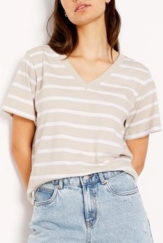 Grab+Relaxed+V-Neck+Tee+-+Brown%2FWhite+Stripe