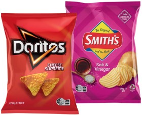 Doritos+Corn+Chips+or+Smith%26rsquo%3Bs+Crinkle+Cut+150%E2%80%91170g+Selected+Varieties