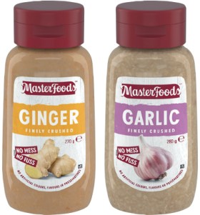MasterFoods+Finely+Crushed+Garlic+280g%2C+Ginger+or+Chopped+Onion+270g+Squeeze+Bottle
