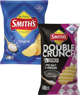 Smiths-Crinkle-Cut-or-Double-Crunch-Potato-Chips-150g-170g on sale