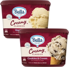 Bulla-Creamy-Classics-Ice-Cream-Tub-2-Litre on sale