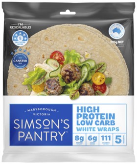 Simson%26%23039%3Bs+Pantry+Low+Carb+High+Protein+White+Wraps+5+Pack+225g