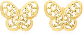 9ct+Gold+Filigree+Butterfly+Stud+Earrings