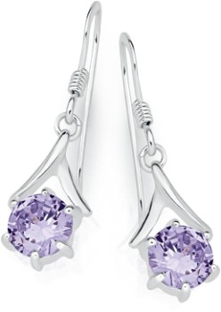 Sterling+Silver+Cubic+Zirconia+Wishbone+Drop+Hook+Earrings