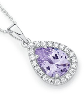 Sterling+Silver+Pear+Cubic+Zirconia+Halo+Pendant