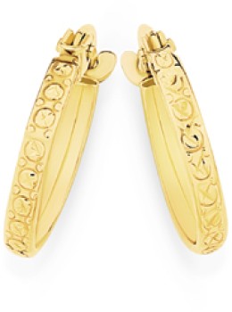 9ct+Gold+Diamond+Cut+Hoop+Earrings