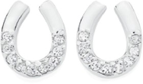Sterling+Silver+Cubic+Zirconia+Horsehoe+Stud+Earrings