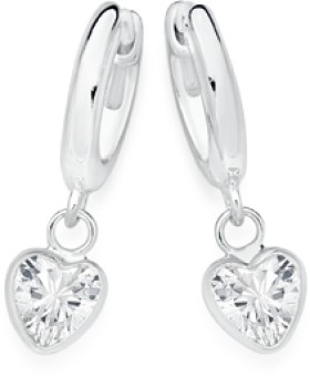 Sterling-Silver-Cubic-Zirconia-Heart-Drop-Domed-Huggie-Earrings on sale