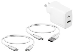 Cygnett+RapidCharge+32W+Wall+Charger+and+Cables+Bundle+-+White