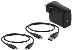 Cygnett+RapidCharge+32W+Wall+Charger+and+Cables+Bundle+-+Black