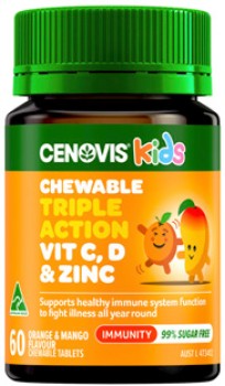 Cenovis-Kids-Chewable-Triple-Action-Vit-C-D-Zinc-Orange-Mango-Flavour-60-Tablets on sale