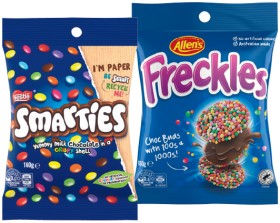 Nestl%26eacute%3B+Smarties%2C+Allen%26rsquo%3Bs+Freckles+or+Jaffas+Share+Pack+160g