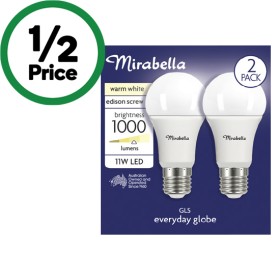Mirabella-LED-GLS-11W-1000LM-Warm-White-Globe-Pk-2 on sale