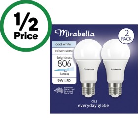 Mirabella-LED-GLS-9W-806LM-Cool-White-Globe-Pk-2 on sale