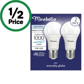 Mirabella+LED+GLS+11W+1000LM+Cool+White+Globe+Pk+2