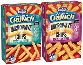 Birds-Eye-Golden-Crunch-Microwave-Chips-140g-Selected-Varieties on sale
