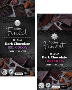 Coles-Finest-70-Cocoa-or-85-Cocoa-Block-Chocolate-100g on sale