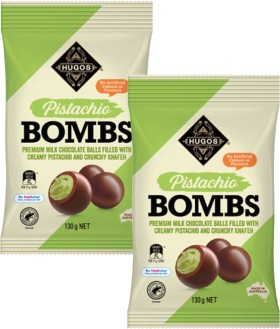 Hugos-Pistachio-Choc-Bombs-130g on sale