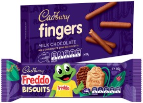 Cadbury+Fingers+Milk+Chocolate+Biscuits+114g%2C+Freddo+167g+or+Cookies+156g+Selected+Varieties