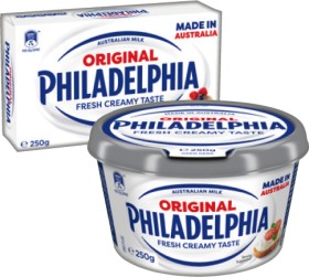 Philadelphia+Cream+Cheese+Spreadable+Tub+or+Block+250g+Selected+Varieties
